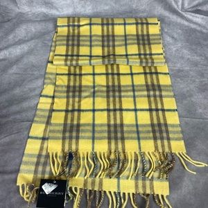 Burberry Cashmere Check Fringe Scarf Yellow NWT